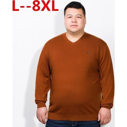 10XL 8XL 6XL 5XL 4XL Male MenS Fashion Mixed Colors Sweater Men Leisure Loose Pull Homme V-Neck Long-Sleeved Sweater Solid