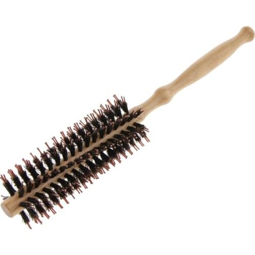 Bristle Nylon Round Hair Roller Brush Natural Wooden Handle Hairbrush Comb