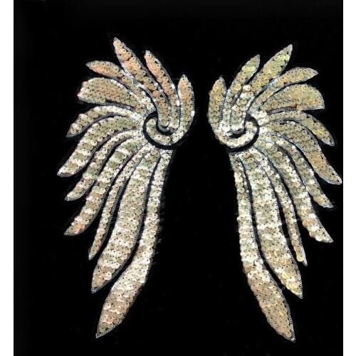 New Angel wing Sequined Patches Gold wing DIY Sew On Patch For Needlework For Clothing Applique Women T-shirts Jackets