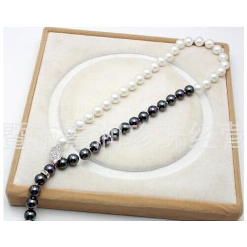 New design 9-10 mm round white black pearl necklace 28inch
