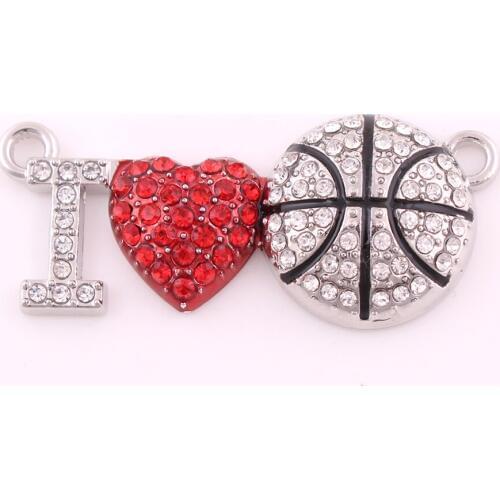 Male Female Necklace Charm I LOVE BASKETBALL Sports Style Pendant Beautiful Crystal Attractive Zinc Alloy Provide Dropshipping