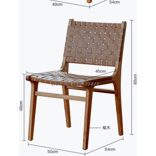 Solid Wood Saddle Leather Woven Dining Chair Home Retro Restaurant Back Single Chair Modern Minimalist Lounge Chair