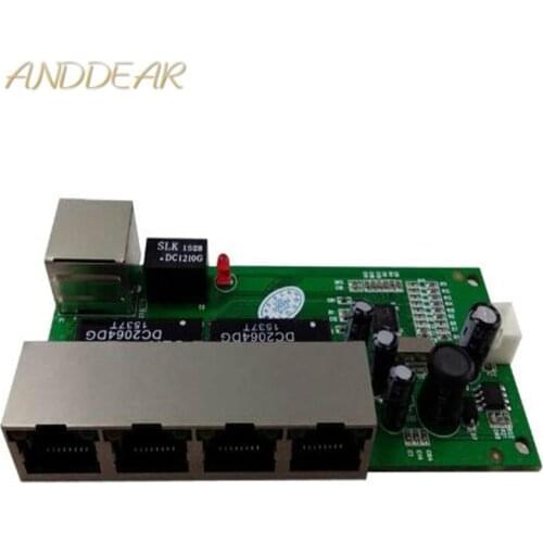 OEM mini switch mini 5 port 10/100mbps network switch 5-12v wide input voltage smart ethernet pcb rj45 module with led built-in