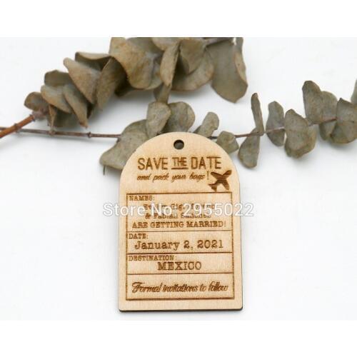 Personalized Wedding Luggage ticket Save the Date Magnets,Custom wood rustic Destination save the date,party favors gifts