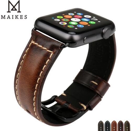 MAIKES Genuine Leather Watch Band for Apple Watch iWatch 38mm 42mm 44mm 40mm Watch strap for apple watch Series 4 3 2 1