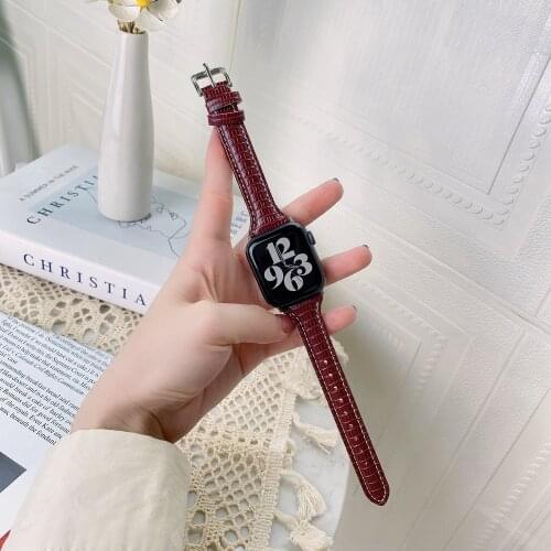 Slim Slub pattern Strap for Apple Watch Band Series SE6 5 4 38mm/42mm Genuine Leather Bracelet for Iwatch 40mm/44m 3 2 1 Correa