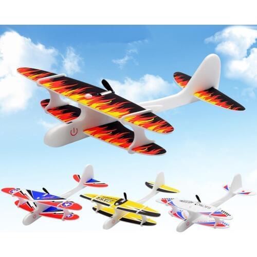 LED Light DIY Assembly Hand Throw Electric Glider Flying Airplane Model Kids Toy Educational Children Puzzle Model Toys Gifts