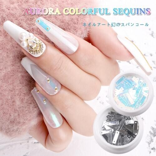 TSZS 1piece/lot Japanese Rectangle Design Nail Paillette DIY Aurora Sequin Magic Silver color Manicure Decoration