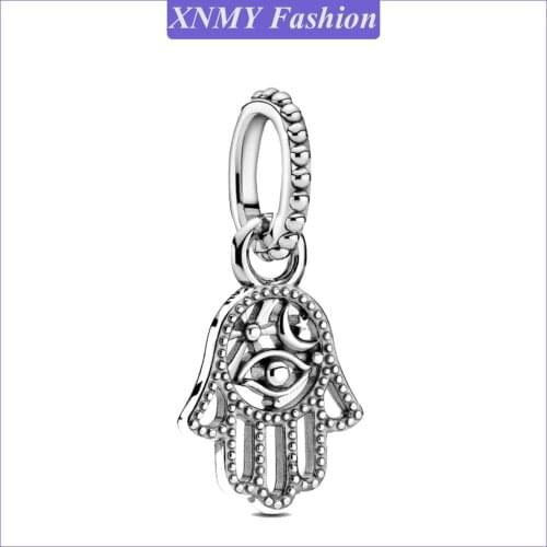 XNMY New Silver Color Lucky Fatima Hand Charm Protective Hamsa Hand Dangle Charms Fit Original Pandora Bracelet Neckalce Diy Jew