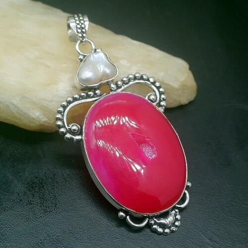 Gemstonefactory Jewelry Big Promotion Single Unique 925 Silver Biwa Pearl Red Drusy Quartz Lady Women Necklace Pendant 20210137