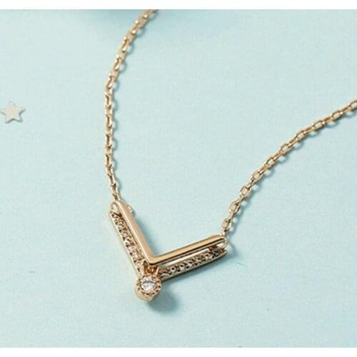 KOFSAC 2021 Letter V Women Silver Color Necklace Simple Fashion Zircon Geometric Necklace Charm Girl Valentines Day Gift Joyas