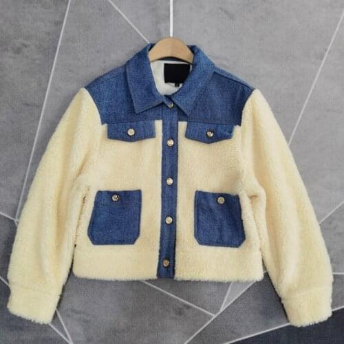 Winter woman cashmere jacket coat patchwork blue woman warm clothes casual denim coat