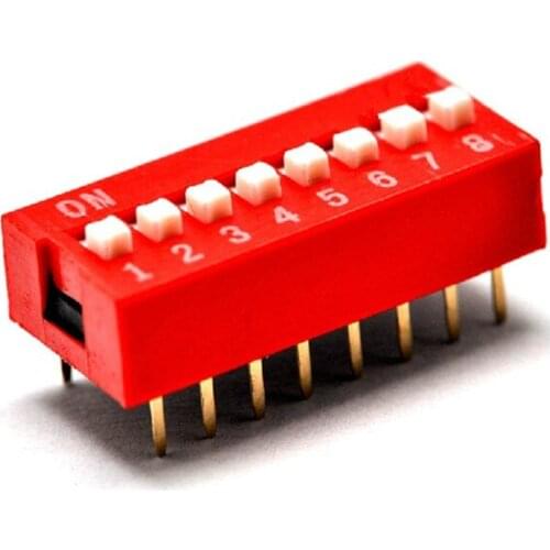 100pcs/lot 8 Position DIP Switch 8P 2.54mm Pitch Slide DIP Switch 2 Row 16 Pin Red Color