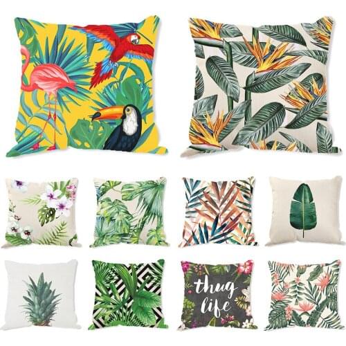 4 Pcs Cotten Linen Pillow Cover Plant Printed Pillowcase Square Decorative Cushion Cover for Sofa Bed Couch Room Wholesale X2