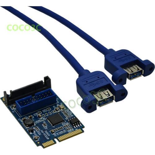 Mini PCIe to dual USB 3.0 adapter mPCIe to 19Pin USB3.0 header Card + 19P USB female header to USB3.0 Female spiltter cable