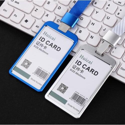 Aluminum Alloy Card Holder with Lanyard Strap Staff Work Card ID Card Badge Holder Pass Access Card Sleeve Business Supplies