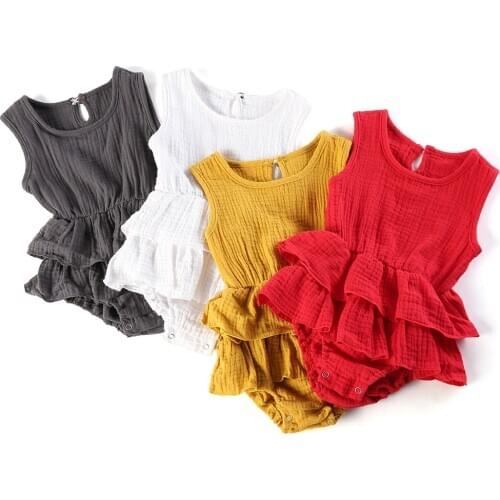 Summer toddler infant new born kids 0-3month twins cotton crepe bodysuit baby girl clothes ruffle romper