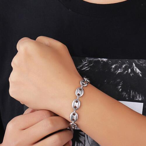 Find Me Vintage Coffee Bean Bracelet Geometric Stainless Steel Chain Cuff Bracelets for Men Fashion Jewelry Accessories