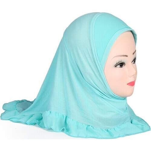 H107 beautiful small girl hijab with crinkle border cute hijab hats womens caps can fit 2-7 years old girls