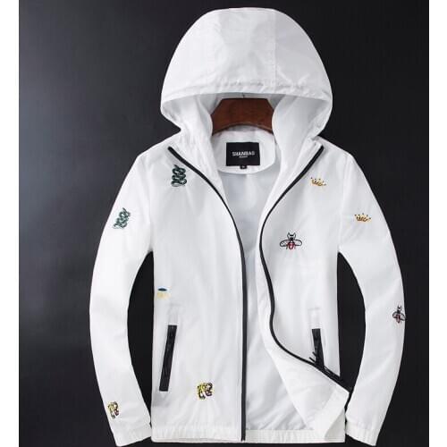 Men Hooded US White Great Designer Brand Autumn Snake Embroidery Mens Jacket with Hat Outerwear Thin Coat 4XL 5XL 2106