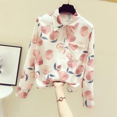 Sweet Style Printed Women Shirts Summer New 2021 Turn-Down Collar Pocket Long-Sleeved Loose Elegant Office Lady Outwear Tops