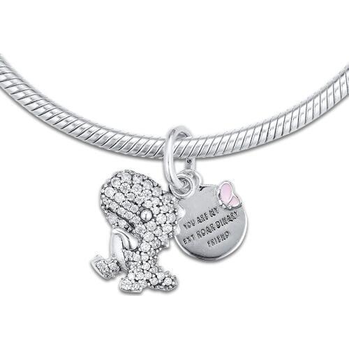 Charms Fits for Pandora Bracelets 100% 925 Sterling Silver Jewelry Pave Dinosaur Beads Free Shipping
