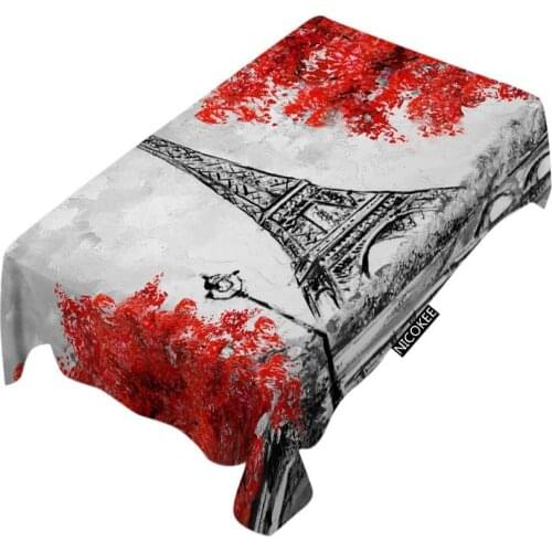 European City Landscape France Parise Eiffel Tower Black Red White Tree Modern Art Tablecloth