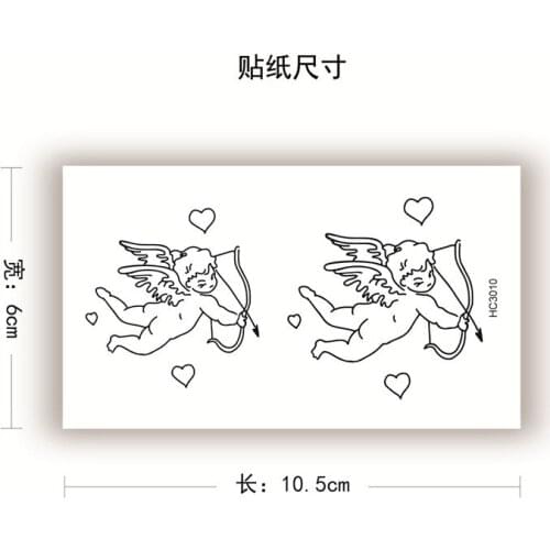 Cute Love Angel Waterproof Fake Tattoos for Men Women Body Arm Cupids Arrow Temporary Tattos Stickers Black Tatoos