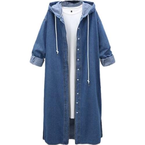 Women Long Jacket Denim Long Coat Hoodie Jacket Casual Jeans Jacket Female Jean Cardigan Daily Autumn Jacket Streetwear MK-2886