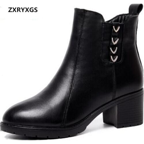 2020 New Rhinestone Genuine Leather Martin Boots Women Shoes Warm Cotton Boots Thick Heel Warmth Snow Boots Women Boots Black