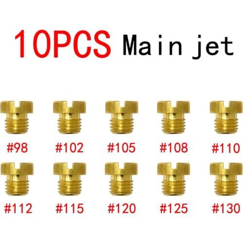 10 pces carburador jato principal 6mm rosca para o carburador phbh phbl phbn phbe phbr carb injector bico tamanho #98-130
