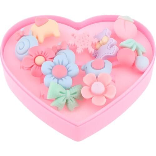 12 Pieces Cute Finger Rings Toy with a Heart-Shape Box Great Gift for Girls