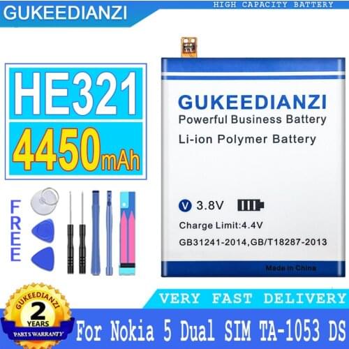 4450mAh GUKEEDIANZI Battery HE321 HE336 for Nokia 5 Dual SIM (TA-1053 DS) N5 for Nokia 3.1 Big Power Bateria