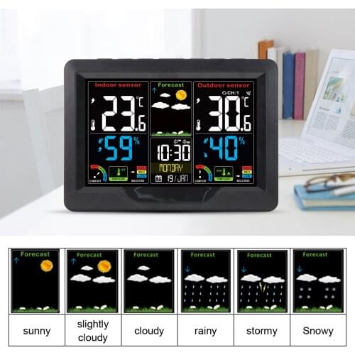 Wireless Weather Forecast Station Clock RF Color Screen Clock with RF Transmitter Digital Temperature and Humidity Detection