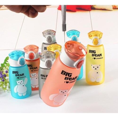 500ml Cartoon Cute Kids Water Bottle with Straw Portable Outdoor Sports Adult Frosted Plastic Cup Lock Buckle Leakproof Kettle
