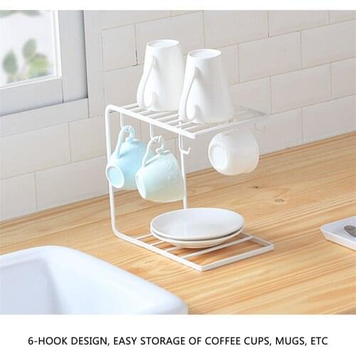 Household Creative Water Cup Hanger, Simple Style Solid Color 6 Hooks Glass Coffee Cup Holder Storage Draining Rack