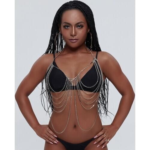 Boho Crystal Body Chains Beach Bikini Chain Bra Fashion Charm Harness Gold Body Accessories Jewelry for Women and Girls