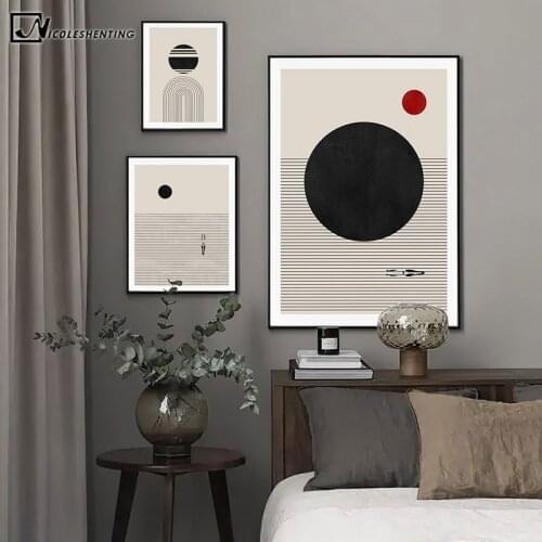 Black White Boho Art Canvas Painting Abstract Bohemian Sunrise Swimming Poster Print Landscape Wall Picture Modern Room Decor