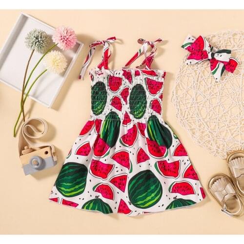 New Summer Baby Fashion Princess Watermelon Backless Sling Dress Girls Clothing Children Clothes Dresses