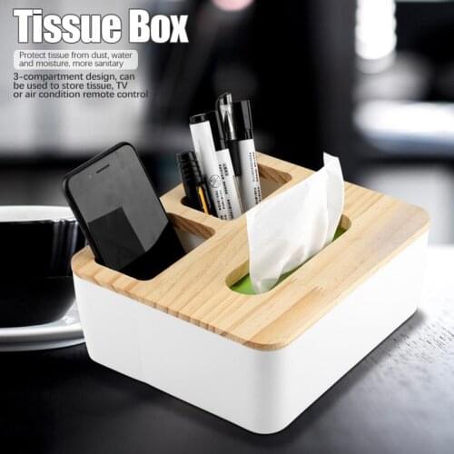 Bamboo Wood Cover Plastic Tissue Box Holder Storage Organizer Tissue Box Paper Holder Case for Home Decoration Kitchen Organizer