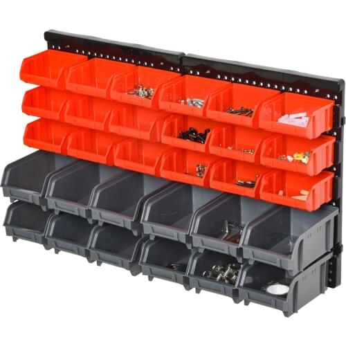 DURHAND wall storage shelf tool organizer 33 pieces Total with boxes 37,5x18x95,5 cm red and gray