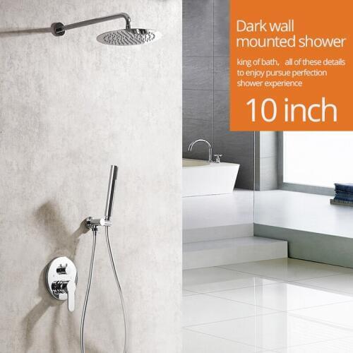 Shower Faucets Chrome Silver Wall Mount Bathroom Faucet Set Rainfall Square Big Shower Head Handheld Valve Bath Mixer Tap WF-628