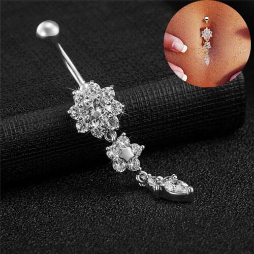 Crystal Belly Button Ring Barbell Dangle Pendant Body Piercing Nombril Ombligo Belly Button Buckle Mens Womens Body Jewelry