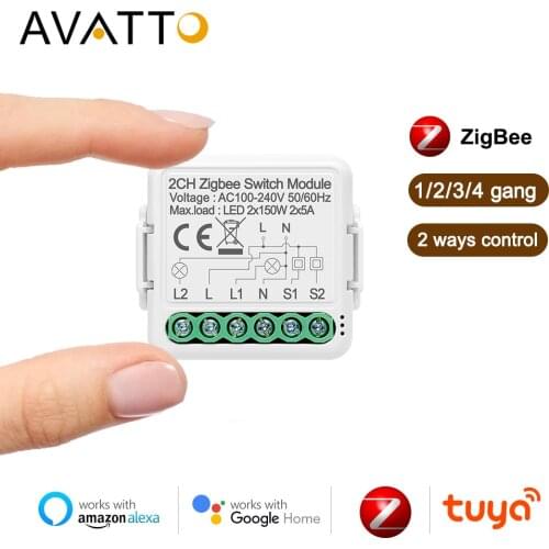 AVATTO Tuya Zigbee Smart Light Switch Module,1/2/3 Gang Automation DIY Breaker Support 2 Way Control Work with Alexa Google Home