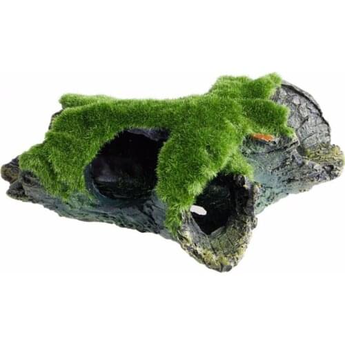 Artificial Stump With Moss Aquarium Decoration Resin Mountain View Fish Play Tree House Hole Cave Decor For Fish Tank