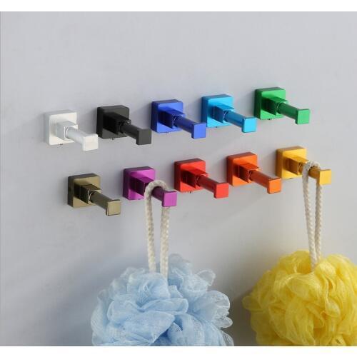 Space Aluminum Metal Candy Color Wall Door hooks /Practical hanging Square hooks,coat&Single Robe hook/ Bathroom Accessories