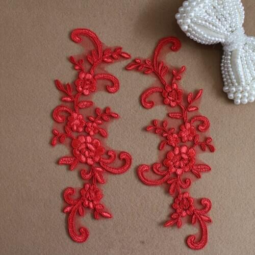 Red Delicate Embroidered Lace Applique Lace Bridal organza Trim for bridal wedding Dress DIY Lace Accessories