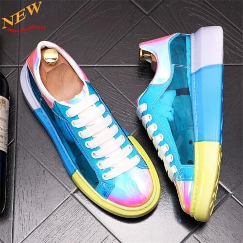 Patent Leather Fashion Men Casual Platform Shoes Man Hip Hop Sneakers Multi-Function Loafers Tennis Zapatillas Hombre