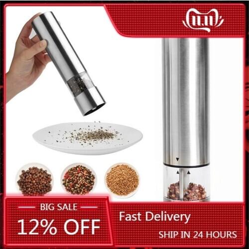 Stainless Steel Portable Electric Pepper Spice Grinder Muller Mill with Light Kitchen Seasoning Grinding Tool Salt and Pepper