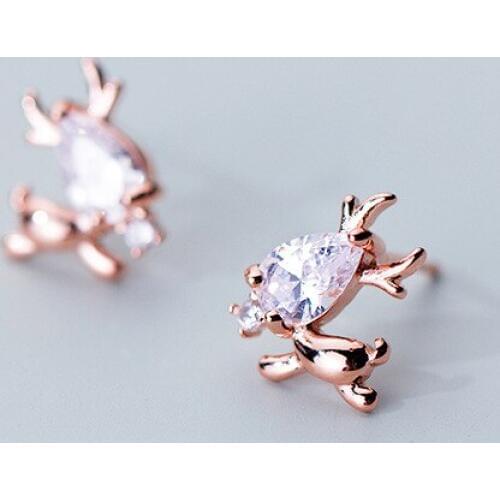 MloveAcc 100% 925 Solid Real Sterling Silver Jewelry Deer CZ Stud Earrings for Teen Girl Friend Kid Lady pendientes mujer plata